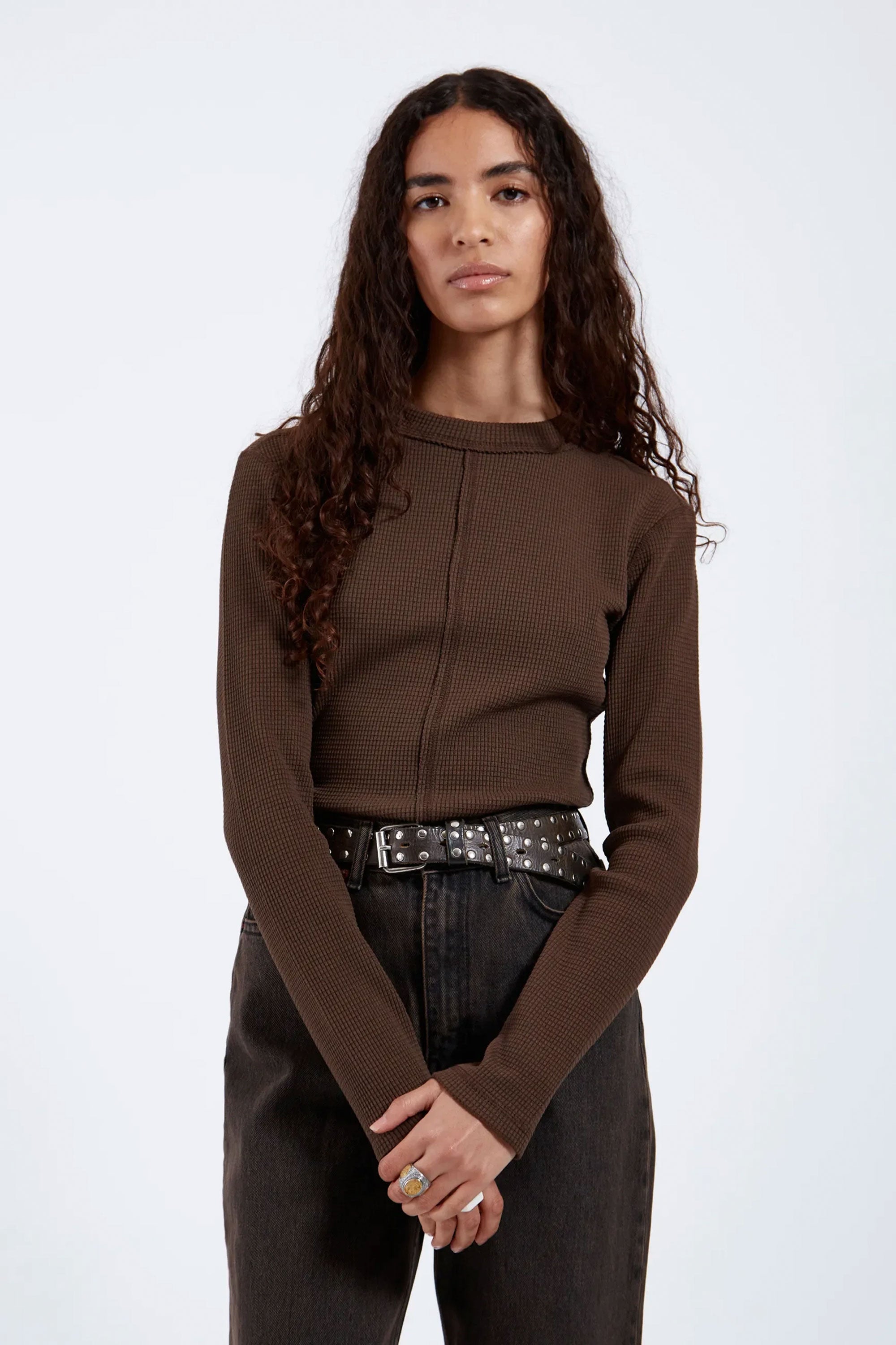 Happylifeshops Woman Top Dr Denim Stella Waffle Top Chocolate 1