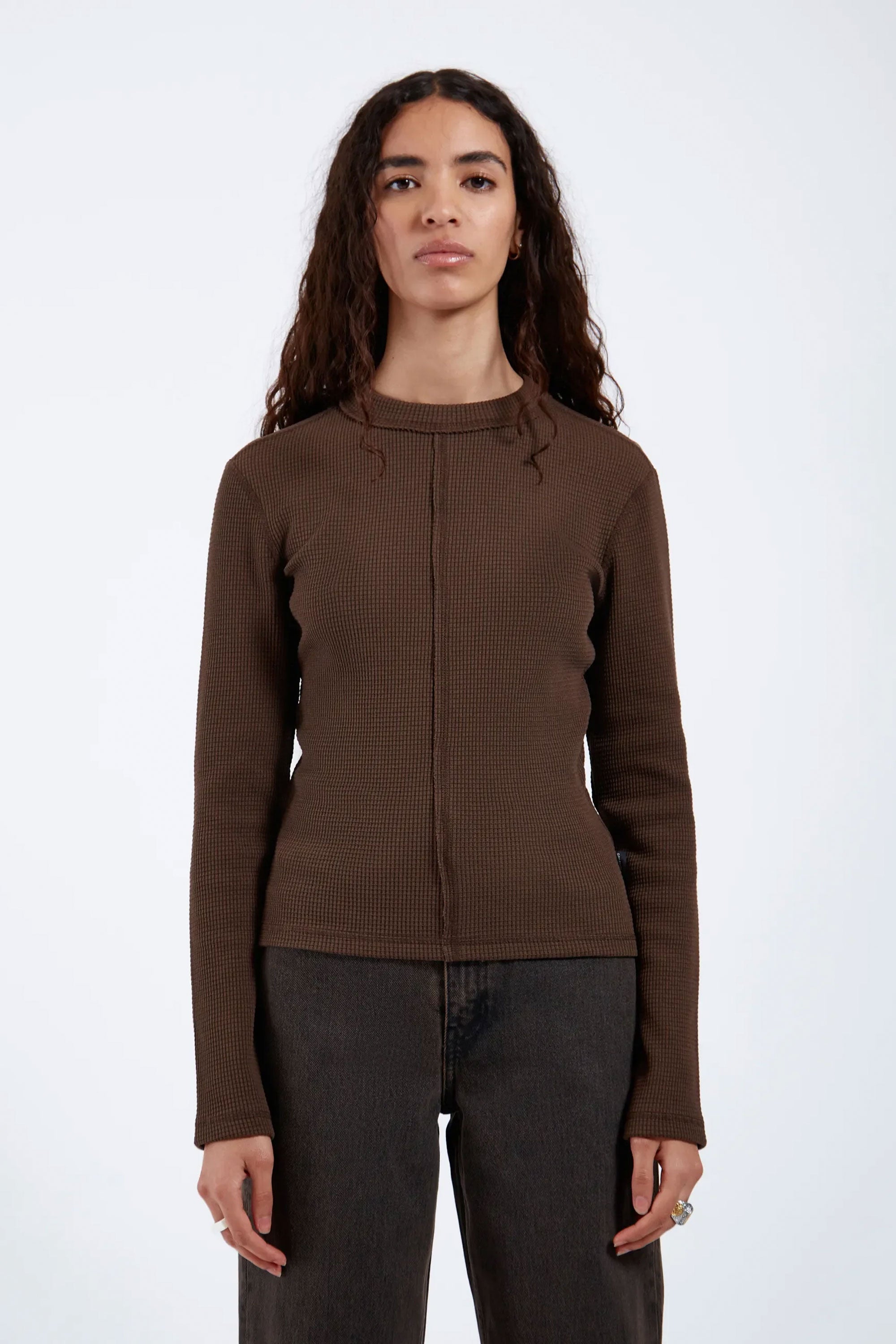 Happylifeshops Woman Top Dr Denim Stella Waffle Top Chocolate 3