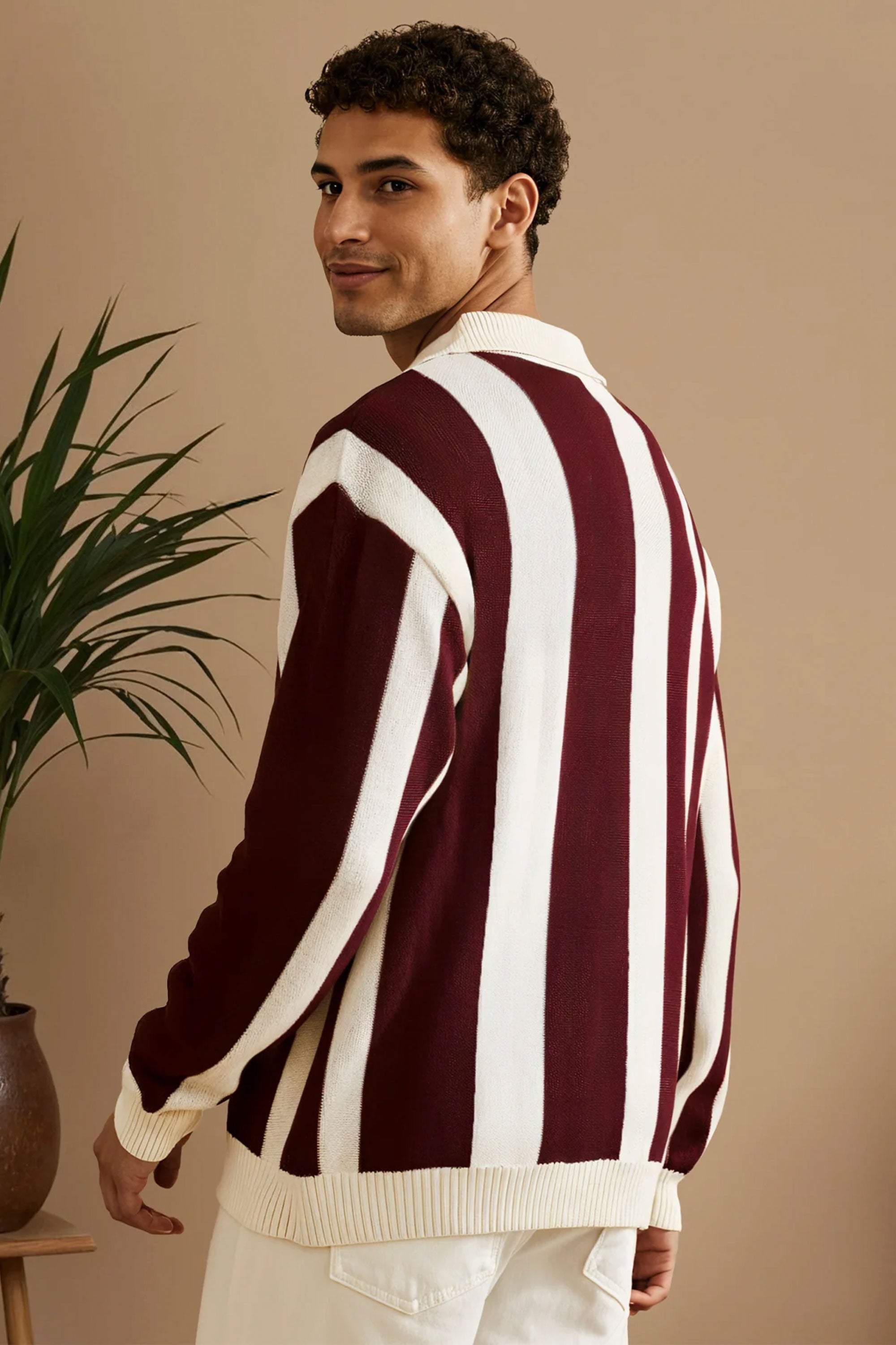 Pukas-Surf-Shop-Women-Sweater-On-Vacation-Lets-Take-A-Trip-Striped-Knit-Polo-Sweater-Burgundy-2