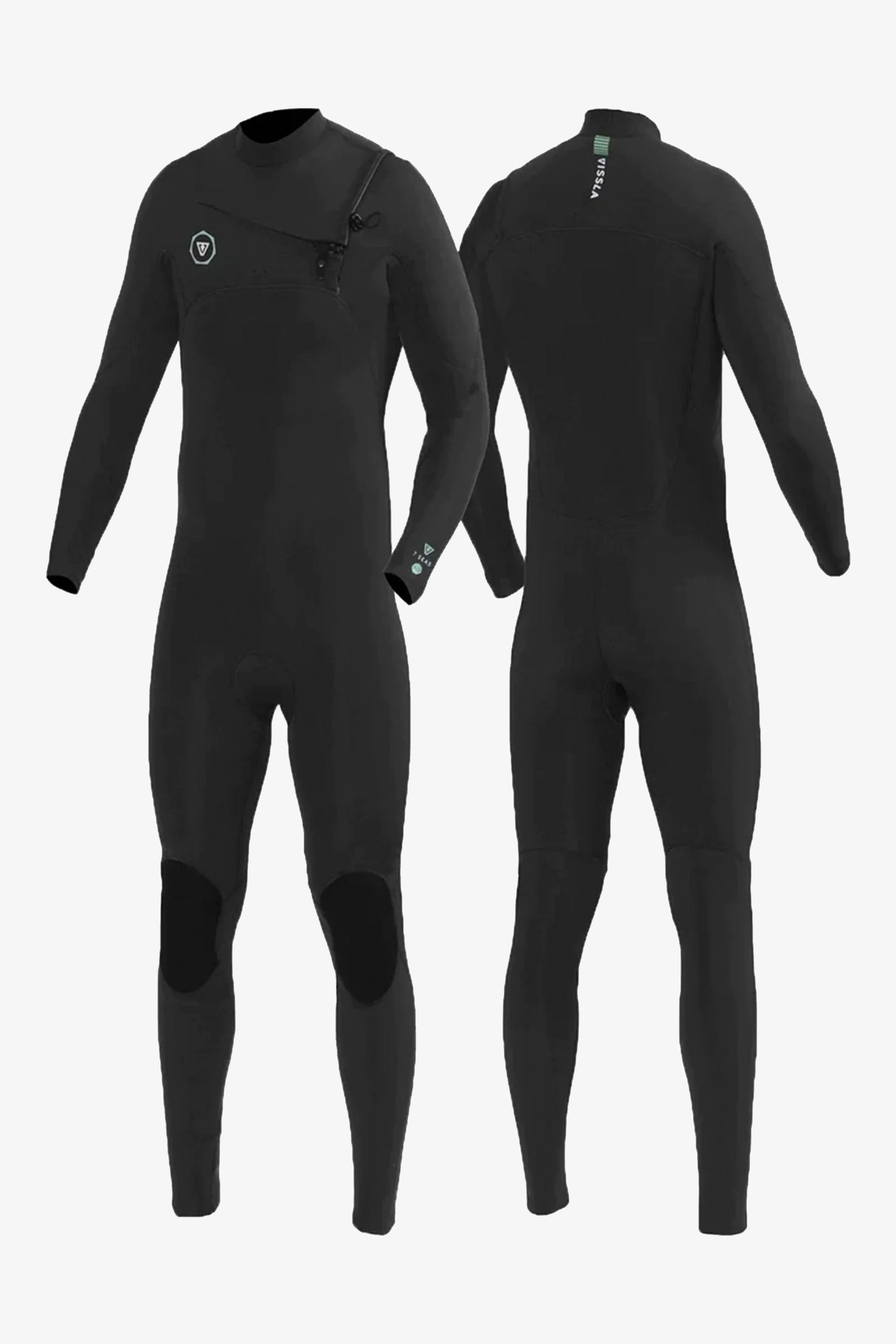 Vissla Black wetsuit shown from front and back Happylifeshops